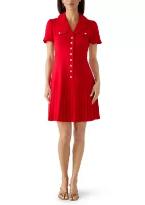 Short Sleeve Wide Collar Button Down Dress with Pleated Bottom by Nanette Lepore