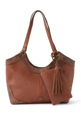 Andrea Tote with Banquet Tooling Trim by Via Luna