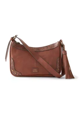 Andrea Short Shoulder Bag with Bouquet Tooling Trim by Via Luna