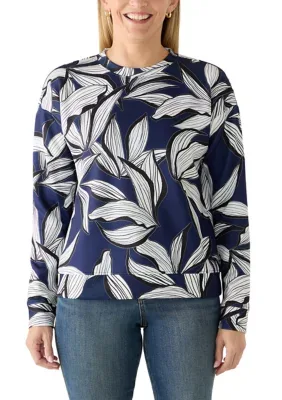 Striped Hem Printed Pullover Sweatshirt by Caribbean Joe