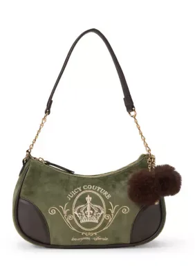 Velour Juicy Crown Logo Satchel Bag with Charm by Juicy Couture