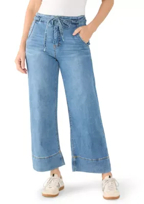 High Rise Cropped Belted Wide Leg Jeans by Curve Appeal