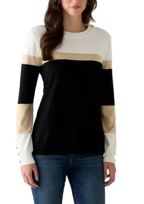 Color Block Button Sleeve Sweater by Rafaella