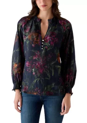 Orchid Isle Ruffle Neck Long Sleeve Top by Tommy Bahama