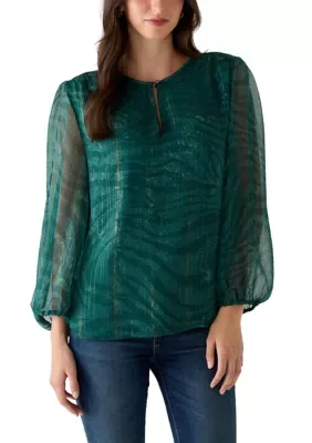 Bayside Long Blouson Sleeve Zebra Print Blouse by Tommy Bahama