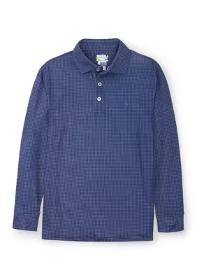 Mini Houndstooth Long Sleeve Performance Polo Shirt by Tailorbyrd