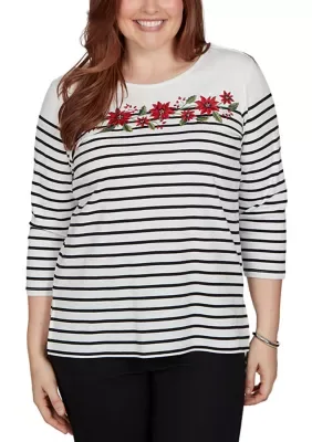 Classics Stripe Top with Poinsettia Embroidery by Alfred Dunner