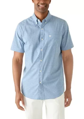Short Sleeve Stretch Plaid Button-Up Shirt