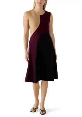 Sleeveless Tri-Tone Crepe Scuba Dress by Connected Apparel