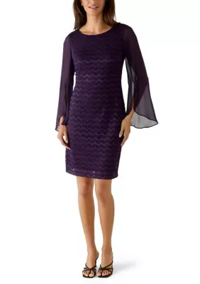 Chevron Lace Chiffon Sleeve Dress by Connected Apparel