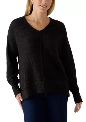 Long Sleeve Solid Texture V-Neck Sweater by Lucky Brand