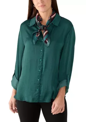 Long Sleeve Button Down Shirt with Scarf