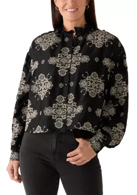Cuffed Long Sleeve Frill Collar Blouse by Joie