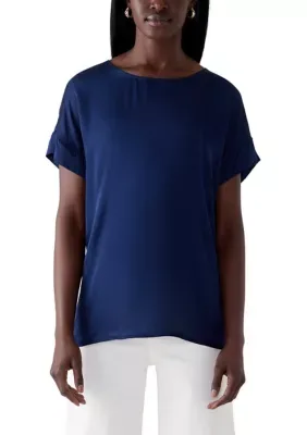 Short Cuffed Sleeve Crew Neck Blouse by Muse Republic Clothing