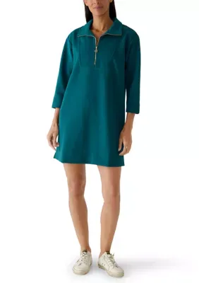 Raven 3/4 Sleeve Quarter-Zip Collared Lounge Dress by Mary Square