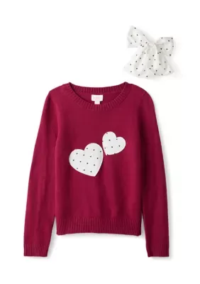 Long Sleeve Crew Neck Heart Patch Pullover with Bow by CeCe