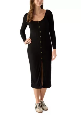 Ribbed Long Sleeve Button Down Sweater Dress by Lily Star