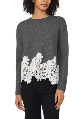 Lace Hem Crew Neck Sweater by CeCe