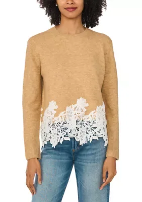 Lace Hem Crew Neck Sweater