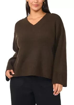 Gift V-Neck Sweater with Rib Detail by Vince Camuto
