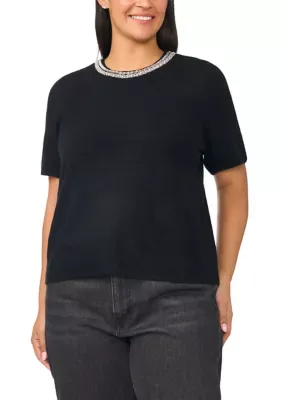 Gift Short Sleeve Embellished Crew Neck Shirt by CeCe