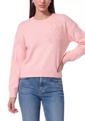 Floral Appliqué Boat Neck Sweater