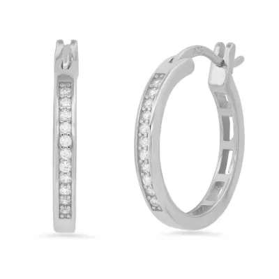 Sterling Silver and Simulated Diamonds Round Hoops Earrings by Steeltime