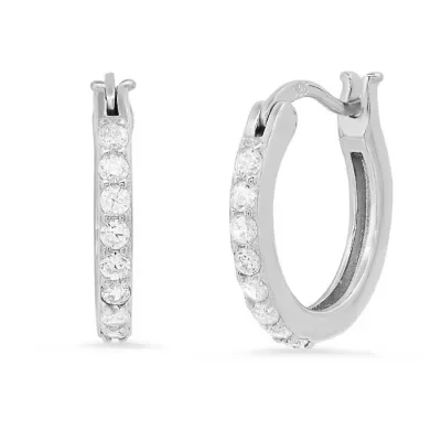 Sterling Silver and Simulated Diamonds Thin Hoop Earrings by Steeltime