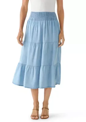 Ruffle Waist Tiered Midi Skirt by Chelsea & Theodore