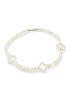 Fine Plated Cubic Zirconia Clover Tennis Bracelet, 8 In by Belk Silverworks