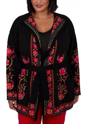 Floral Jacquard Belted Cardigan by Ruby Rd