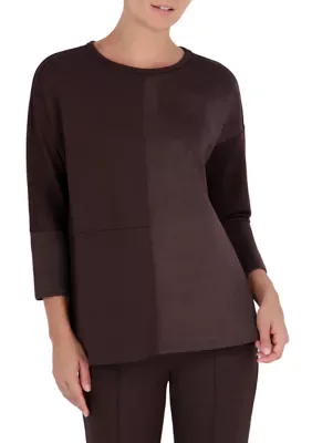 3/4 Sleeve Scuba Suede Tunic Serenity Knit Top by Jones New York