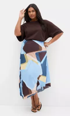 Amaya Abstract Print Pleat Skirt by City Chic