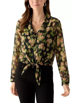 Long Sleeve Lapel Collar Crop Shirt by Velvet Heart