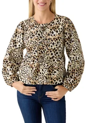 Long Sleeve Blouse with Buff Bow Tie Front Peplum Top by Velvet Heart