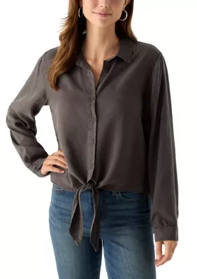 Long Sleeve Button Up Tie Front Shirt by Velvet Heart