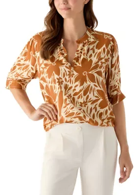 Short Puff Sleeve Floral Print Blouse by Velvet Heart
