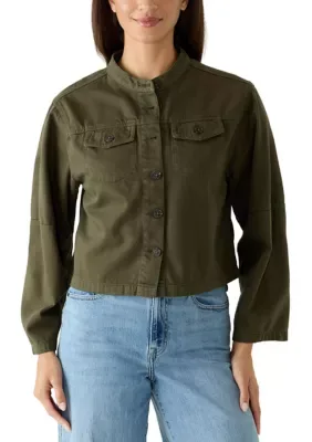 Barrel Sleeve Crop Denim Jacket by Velvet Heart