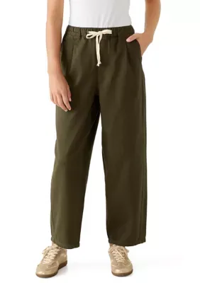 Pull on Tie Waist Denim Barrel Joggers