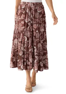 Printed Floral Tiered Midi Skirt by Velvet Heart