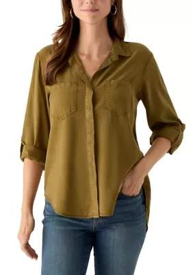 Rolled Tab Sleeve Button-Up Shirt by Velvet Heart