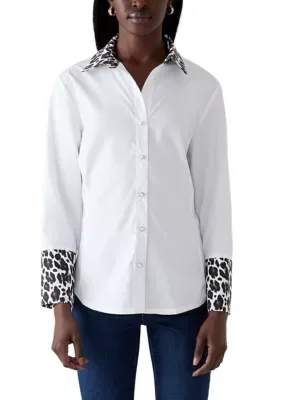 Printed Collar and Cuffs Long Sleeve Top by Zac & Rachel