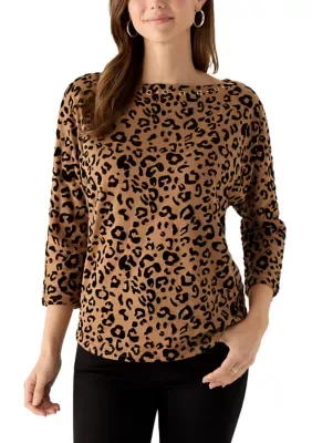 Knit Flocked Hacci Boat Neck Top by Zac & Rachel