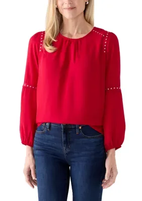 Bubble Sleeve Crepe Flowy Blouse by Zac & Rachel