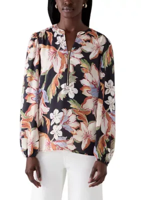 Zip Front Polka Dot Cuff Sleeve Blouse by Zac & Rachel