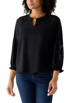 Crepe Blouson Ruffle Sleeve Blouse by Zac & Rachel