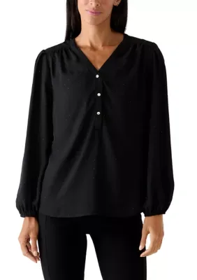 Sparkle V-Neck Cuffed Sleeve Blouse by Zac & Rachel