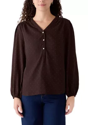 Sparkle V-Neck Cuffed Sleeve Blouse