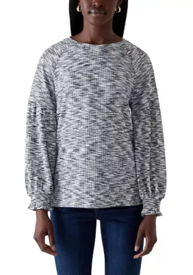 Knit Melange Puff Sleeve Top by Zac & Rachel