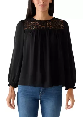 Gathered Lace Front Blouse by Zac & Rachel